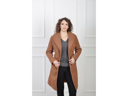 Elegantný dámsky tehlový kabát s viazaním v páse 22931