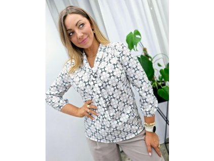 Elegantná blúzka s viazaním a geometrickým vzorom 23160