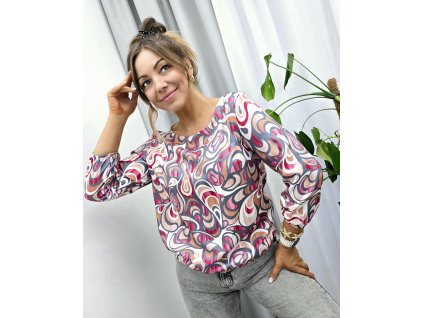Štýlová blúzka so sivo-ružovým vzorom 23172