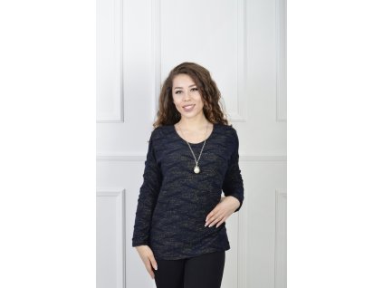 Dámsky tmavomodrý pulóver so zlatým vzorom 23110