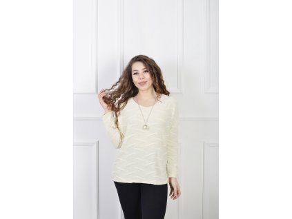 Dámsky krémový pulóver so zlatým vzorom 23109