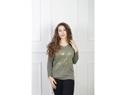 Dámsky zelený pulóver s kvetinovým motívom 23104