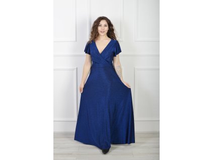 Trblietavé parížske modré šaty s prekladaným výstrihom 23085