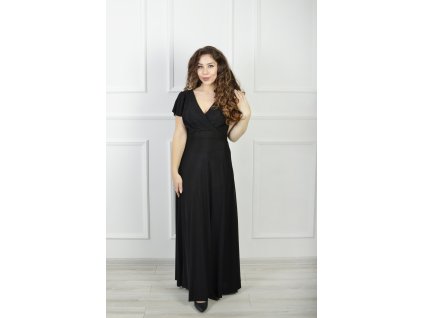 Trblietavé čierne šaty s prekladaným výstrihom 23082