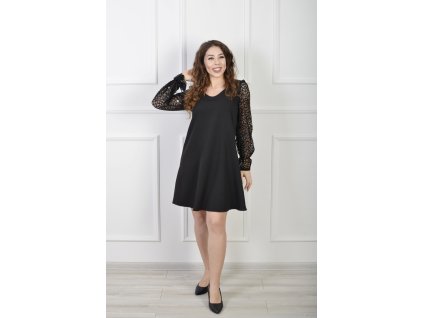 Čierne áčkové šaty s čipkovanými rukávmi 23163