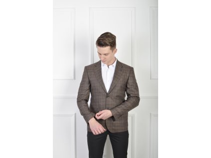 Pánske elegantné hnedé kárované sako 23044