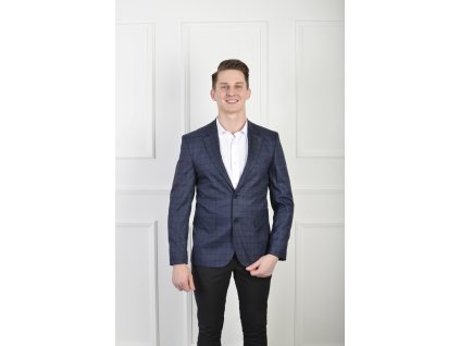 Pánske elegantné tmavomodré kárované sako 23043