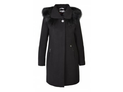 Dámsky čierny kabát  s kapucňou 16535