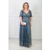 Dlhé spoločenské modro-zlaté šaty s krátkym rukávom 19667