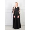 Dlhé čierne spoločenské šaty  s dlhým čipkovaným rukávom 19570