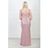 Dlhé dámske bledoružové spoločenské šaty s flitrami 17504