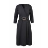 Midi dámske čierne šaty s opaskom s výraznou prackou v páse 19753