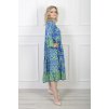 Dámske parižske modré midi šaty so zeleným vzorom 20240