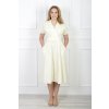 Dámske midi krémové šaty so žltým vzorom a opaskom 20364