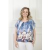 Dámska biela blúzka s tmavomodro-ružovým vzorom 21494