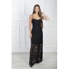 Dámske dlhé čierne čipkované šaty na ramienka 21641