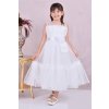 Dievčenské biele šaty s ozdobným kvetom v páse 21826