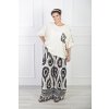 Dlhé široké nohavice krémovej farby s čiernym vzorom 21966