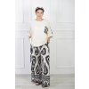 Dlhé široké nohavice krémovej farby s čiernym vzorom 21966