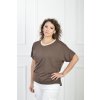 Dámske hnedé tričko so zlatým lemom okolo krku 21929