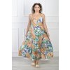 Dlhé farebné šaty so vzorom modro-zelených papagájov 22114