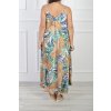 Dlhé farebné šaty so vzorom modro-zelených papagájov 22114