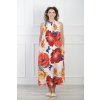 Dámske midi biele šaty s farebnými kvetmi 22175
