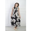 Dámske midi čierne šaty so vzorom krémových listov 22177