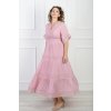Dámske dlhé ružové šaty s krajkou 22094