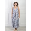 Dlhé letné bezrukávové krémovo-modré šaty so vzorom 22157