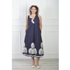 Dámske tmavomodré midi šaty so vzorom listov a s vreckami 22136