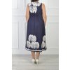 Dámske tmavomodré midi šaty so vzorom listov a s vreckami 22136