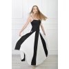 Dlhé dámske zaujímavé čierno-biele šaty na ramienka 22064