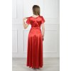 Dlhé hladké spoločenské šaty červenej farby s volánovými rukávmi 22000