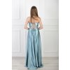 Dlhé elegantné tyrkysové šaty s viazaním na chrbte 22160