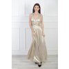 Dámske dlhé lesklé plisované šaty béžovej farby 22327