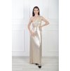 Dlhé béžové lesklé dámske šaty na jedno rameno 22354