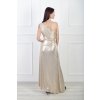Dlhé béžové lesklé dámske šaty na jedno rameno 22354