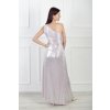 Dlhé bledoružové lesklé dámske šaty na jedno rameno 22352