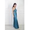Dlhé petrolejové lesklé dámske šaty na jedno rameno 22350