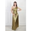 Dlhé zlato-čierne lesklé dámske šaty na jedno rameno 22351