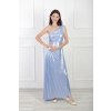 Dlhé bledomodré lesklé dámske šaty na jedno rameno 22353