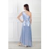 Dlhé bledomodré lesklé dámske šaty na jedno rameno 22353