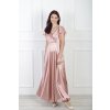 Dlhé hladké spoločenské šaty staroružovej farby s volánovými rukávmi 22001