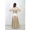 Dlhé hladké spoločenské šaty béžovej farby s volánovými rukávmi 22336