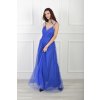 Dámske dlhé tylové šaty parížskej modrej farby na ramienka 22334