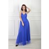 Dámske dlhé tylové šaty parížskej modrej farby na ramienka 22334