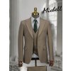 Pánsky elegantný hladký bledohnedý 3-dielny oblek 22796