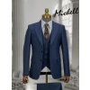 Pánsky elegantný hladký modrý 3-dielny oblek 22799