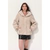 Dámsky hebký béžový kožušinový kabát s kapucňou 22911